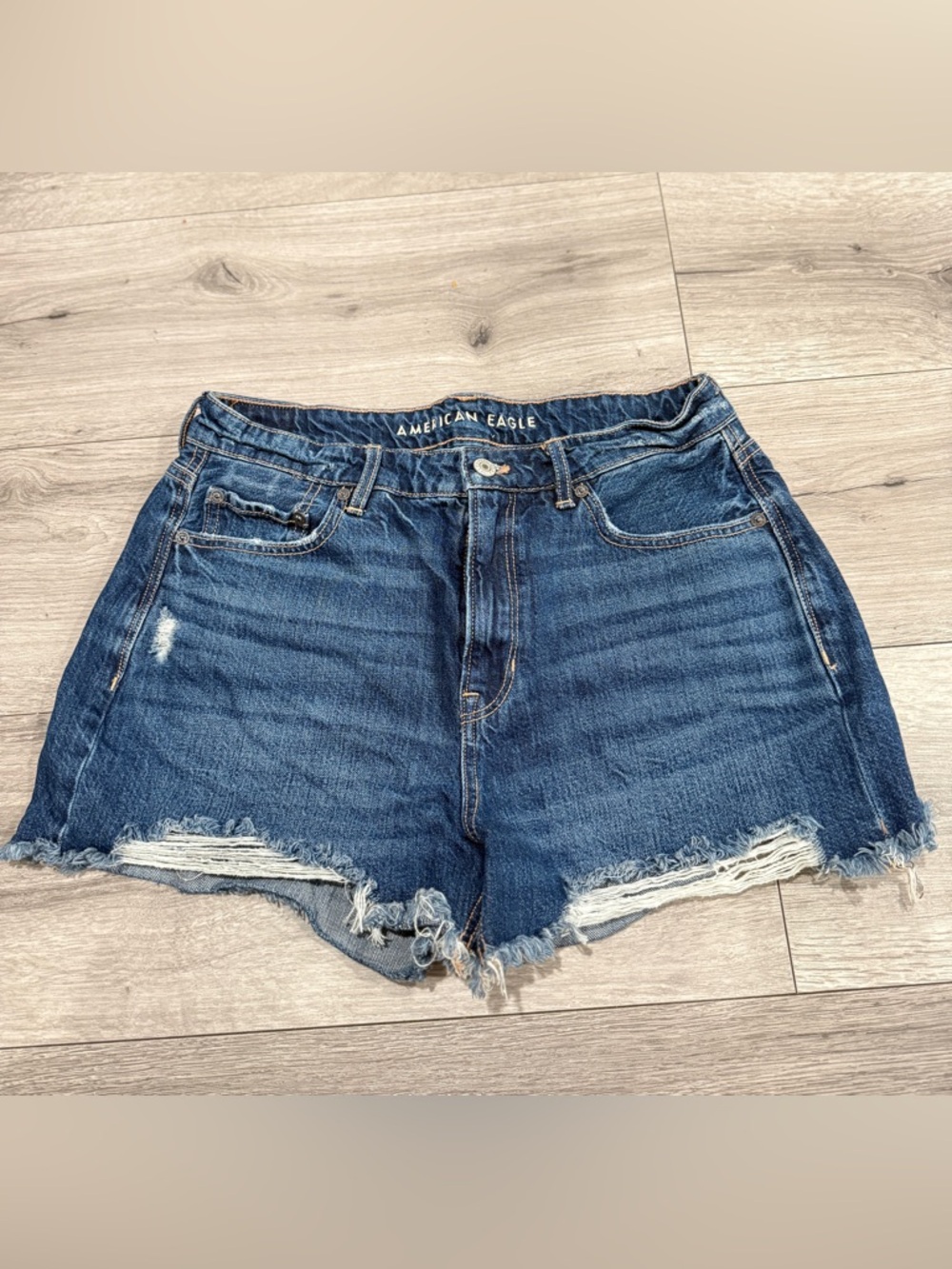 American Eagle Outfitters Blue Distressed High-Rise Denim Shorts